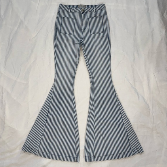 Blank Paige Denim - Blank Paige Blue & White Stripe Flare Jeans Size Small